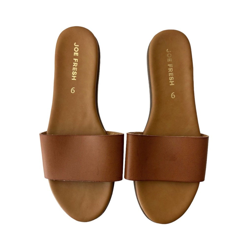 Joe Fresh Brown Faux Leather Slip-on Slides Sandals